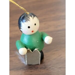 Mini vintage wooden sled kid green ornament Xmas decor